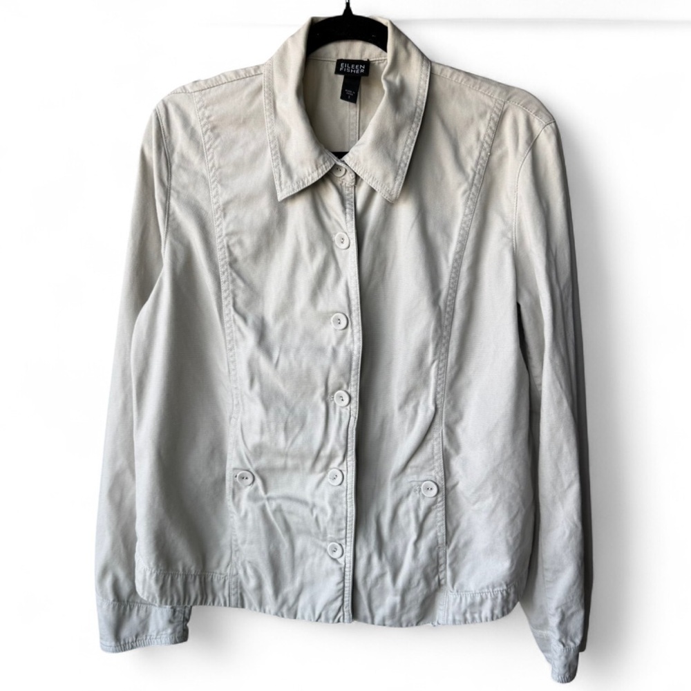 Eileen Fischer Cotton Button Down Beige Jacket Size Small